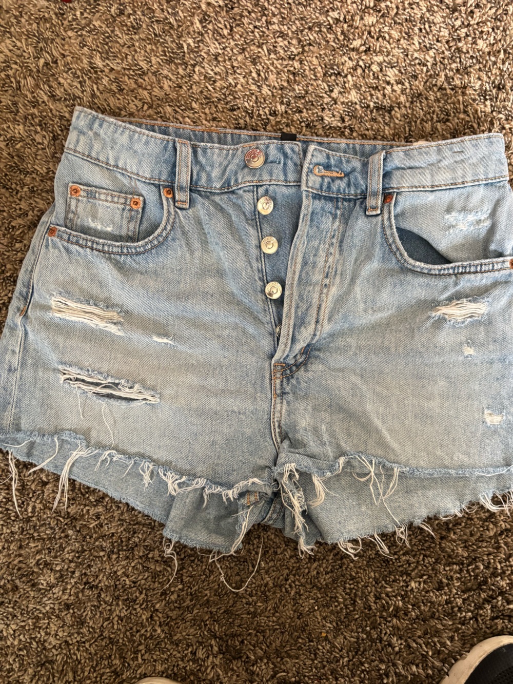 HM Divided Button Fly Distressed Raw Hem Denim Shorts Size 6